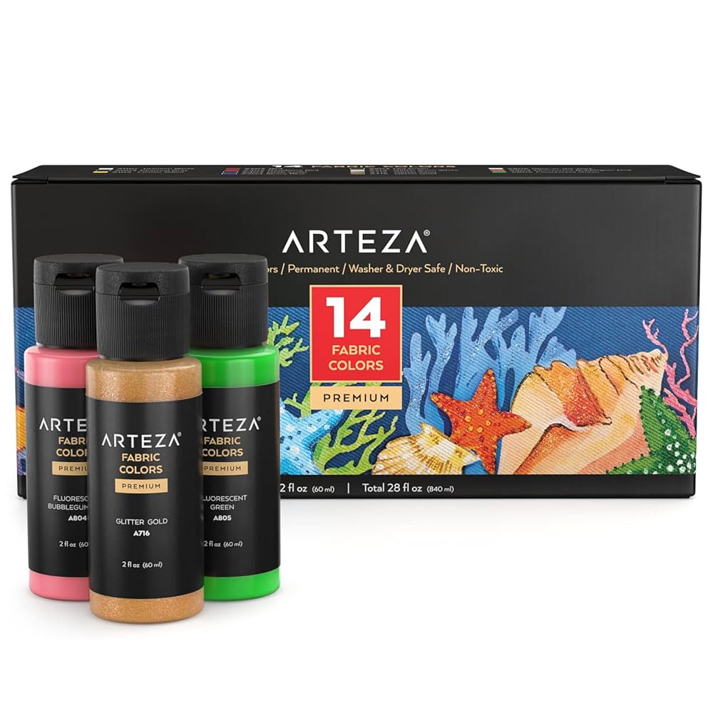 絵の具+ポスターカラー ARTEZA llic Fabric Paint 14 Colors ARTEZA Fabric Paint for Clothes, Set of 14, 2 fl oz Bottles